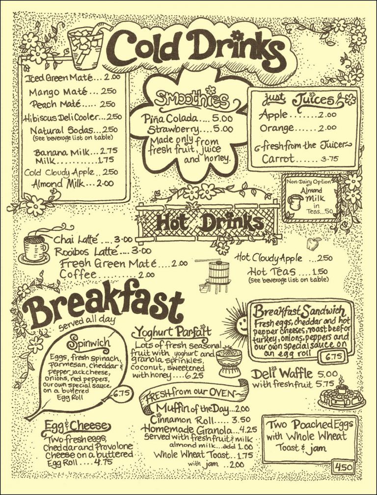 Menu The Yellow Deli Honiton