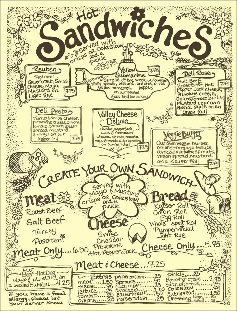 Menu The Yellow Deli Honiton