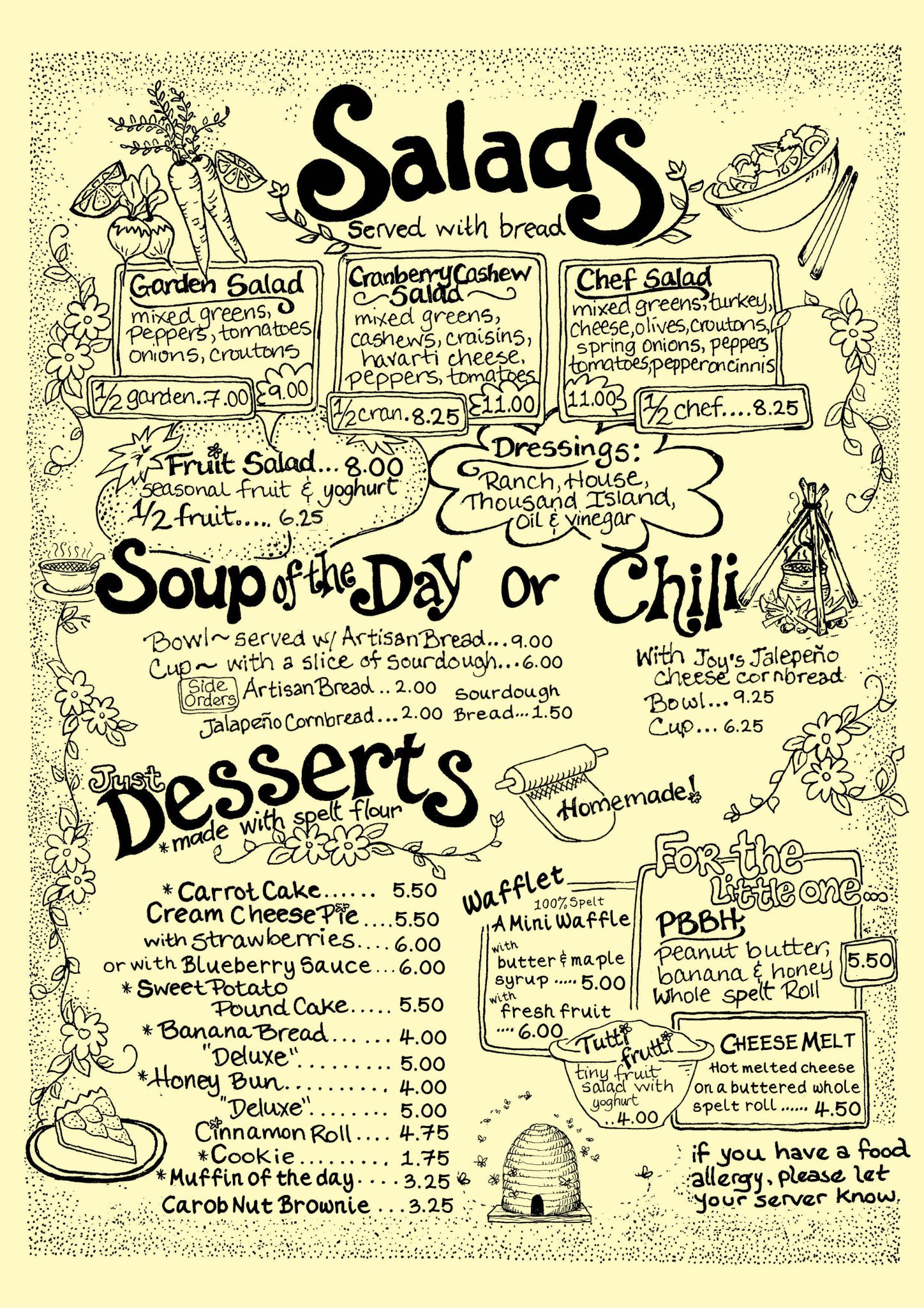 Menu The Yellow Deli Honiton