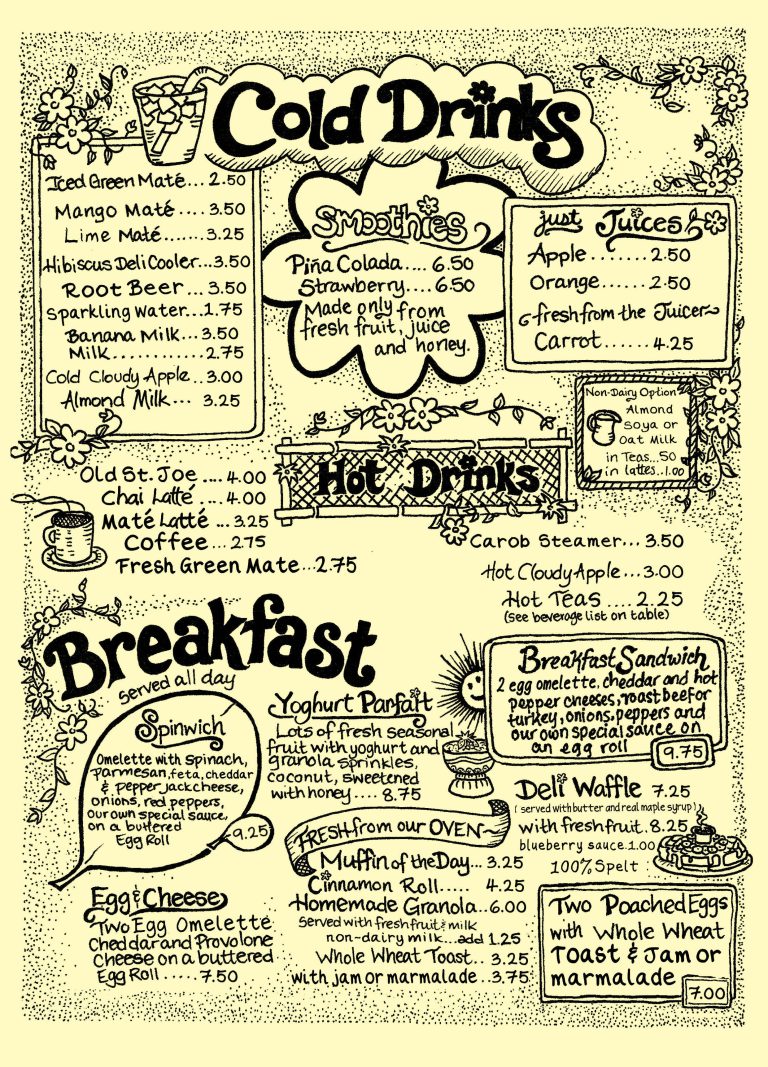 Menu The Yellow Deli Honiton